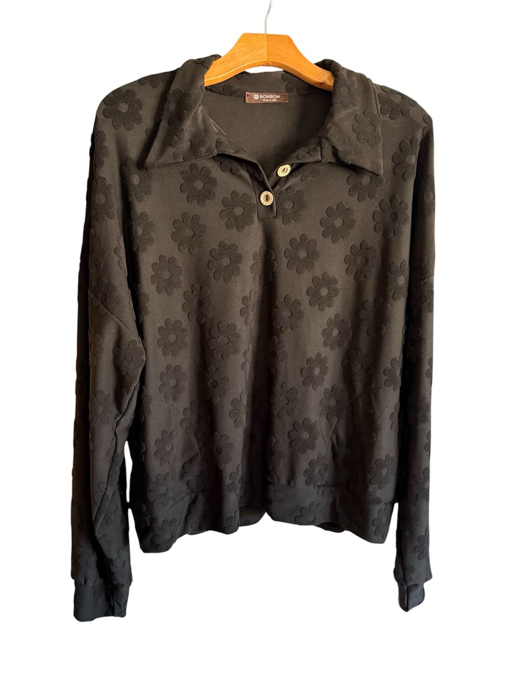 BOMBOM Black Floral Textured Pullover
